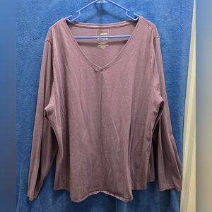 Sonoma Purple Long Sleeve Relaxed Tee V Neck 2X